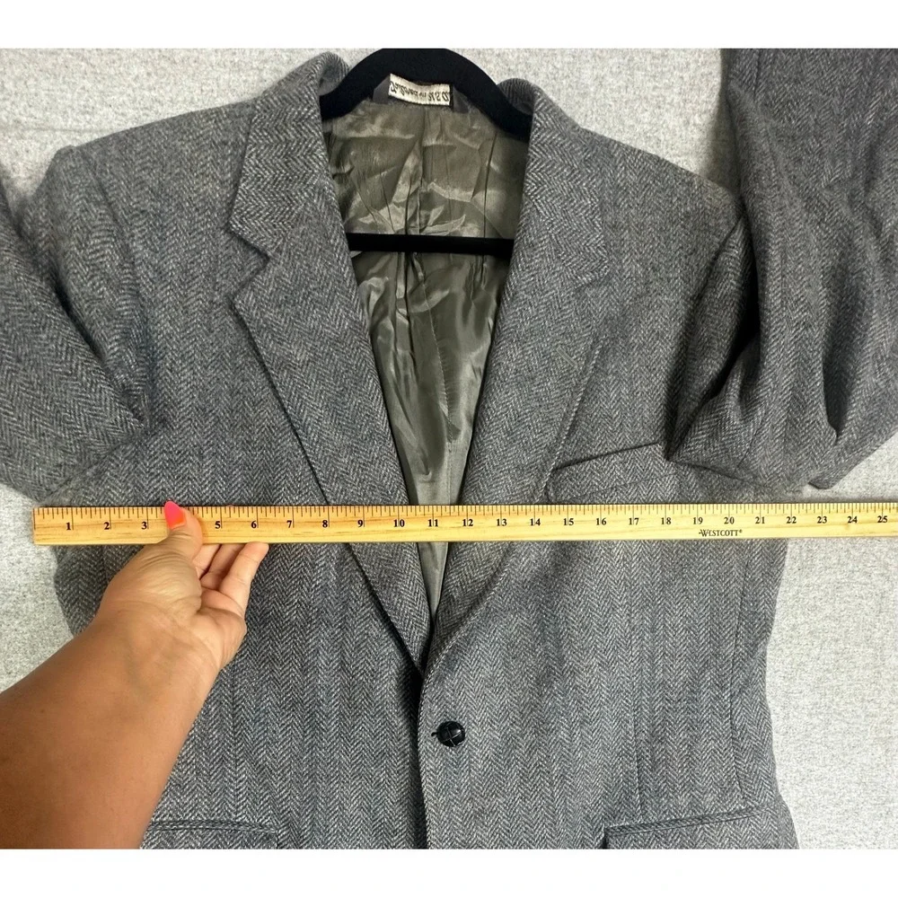 Vintage‎ Tweed Blazer Mens 44R Gray Herringbone Wool Oakton Windowpane USA